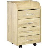 Vinsetto Cajonera de Oficina Mueble Auxiliar para Archivos con 4 Cajones Encimera Superior de Almacenaje 4 Ruedas y 2 Frenos para Estudio Despacho 40x36x65 cm Natural