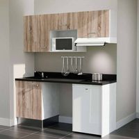 Kochnischen K55L - 180 cm - Holz - Nero - Spüle links + Haushaltsgeräte weiß