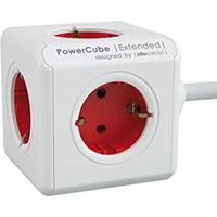Allocacoc, P-CUBE-EXT, Cubo multipresa Powercube, 5 moduli, Schuko 230 V, colore: Rosso