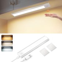 GBLY Led Cuisine, Sans Fil USB Rechargeable Lampe de Placard avec détecteur de mouvement - 20CM Éclairage d'armoire Dimmable 3 températures de couleur Argent Éclairage sous évier USB 1000mAh