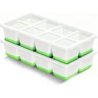 Grands bacs à glaçons en silicone, lot de 2, avec couvercles, adaptés aux boissons et au whisky, sûrs, réutilisables, empilables et faciles à démouler (verts).