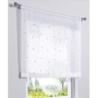1 Pièce Rideau de Fenêtre Broderie Floral Raffrollo Haut Qualité Voile Décoration de la Chambre Salle de Bain Balcon (Kaki, 80x100cm)-Ensoleillé