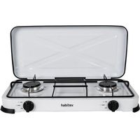 Réchaud à gaz portable 2 brûleurs – Puissance 3.5kW – Tapa extraible – Rejilla esmaltada – Encendido manuel – Habitex
