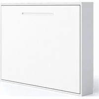 Lit escamotable horizontal MOLANE – Sommier à lattes - Poignée incurvée acier blanc 59cm Matelas mousse 18 cm Chêne clair-Avec matelas-140x190-Cadre Chêne clair-Façade Gris ciment