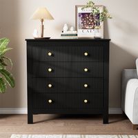 Fortuna Lai – Commode enfant 79x80.5x39.5cm – 4 tiroirs avec poignées dorées – Armoire de rangement noir – Construction robuste et élégante