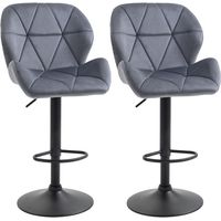Set 2 Sgabelli da Bar con Altezza Regolabile Base in Metallo Seduta in Velluto, Sgabelli Cucina Alti Girevole con Schienale e Poggiapiedi, 51.5x57.5x93-114.5cm, Grigio