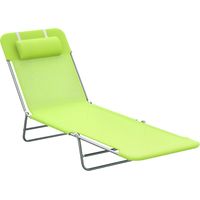 Lettino Prendisole Pieghevole con Schienale Reclinabile e Cuscino, Sdraio da Giardino, Spiaggia e Campeggio, Verde