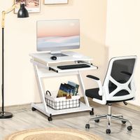 Klassischer und platzsparender PC-Schreibtisch, ausziehbare Tastaturablage, 4 Rollen und untere Ablage, weiß, 60 x 48 x 73 cm