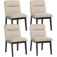 Wahson Mid-century Dining Chairs Chenille 4Pcs, Upholstered Kitchen Chairs with Wood Legs for Dining Room Kitchen Living Room, Oatmeal