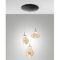 Lampada a Sospensione Deva Ø500mm 42W LED 4530lm CCT 2700K/3000K/4000K Dimmerabile Struttura Metallo e Vetro Borosilicato Ambra - Deva
