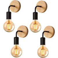 COMELY Interior Industrial Wall Lamp, Wooden Wall Sconces, Metal Wall Lamp, Vintage Wall Decoration, for Living Room, Bedroom (Black, 4 Pack, Bulbs Not Included)