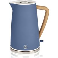 Swan Nordic Bollitore elettrico ultra veloce, senza fili, design moderno, 1,7 l, 2200 W, manico effetto legno, spegnimento automatico, blu opaco