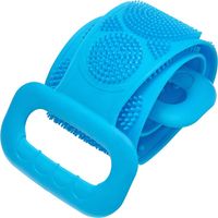 Brosse de bain en silicone pour le corps, gommage du dos, serviette de douche exfoliante, sangle à long manche, ceinture de gommage bleue