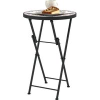 Table de jardin en mosaique Table de terrasse ronde pliable avec cadre en metal et plateau en ceramique Multicolore