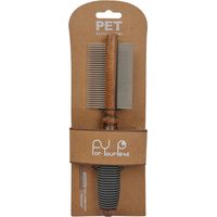 royaluxe -Peigne double face avec manche en bois pour chat, peigne de toilettage en acier inoxydable, peigne en métal double face pour chiens, brosse de toilettage pour chiens, brosse à poils d'animau