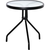 Outsunny Mesa de Jardín Redonda Mesa de Café Exterior con Tablero de Cristal Decorativo y Marco de Metal para Patio Terraza Balcón Ø50x55 cm Negro