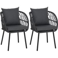Lot de 2 chaises de jardin HHG-393, fauteuils de jardin avec accoudoirs, structure en aluminium tressé Rope, structure noire, coussins anthracite