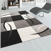 Paco Home Designer Teppich mit Konturenschnitt Muster Kariert in Schwarz Weiss Grau 80x150 cm