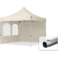 3x3m Pop Up Gazebo PROFESSIONAL Aluminium 40 mm, incl. Sidewalls with Windows, cream High Performance Polyester approx. 400g/m²