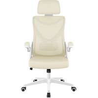 Homevive Silla de Oficina Ergonómica de Malla con Soporte Lumbar Silla de Escritorio Móvil con Reposabrazos Altura Ajustable Reposacabezas Beige