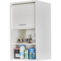 Beaux Meubles Pas Chers – Meuble haut de cuisine blanc avec rideau – 2 étagères réglables – Dimensions 40 x 72 x 35 cm – Panneaux mélaminés E1 – Fabriqué en France