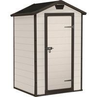 Manor 4x3 - Gartenhaus 129x196x103 cm 1 Tür für Werkzeuglagerung mit Holzoptik in gerillter Struktur aus Harz Beige