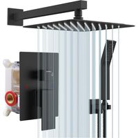Colonne de douche encastrée – Tête carrée 25 x 25 cm en acier inoxydable – 3 modes d'eau – Montage mural – Laiton durable