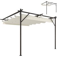 Gazebo Pergola Addossata 3x3 m con Tetto Scorrevole e Fori di Drenaggio, Crema