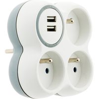 Zenitech – Multiprise 3 prises 16A – 2 ports USB – Design moderne blanc/gris – Protection contre surcharges – Pour appareils énergivores