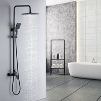 Auralum Colonne de douche Noir Ensemble de douche avec 26x19cm douche de tête Douchette à main Carré, Colonne Douche en Laiton, Haute Réglable 90-120 cm pour Salle de Bain