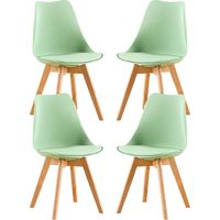 4 Chaises Tulipes Salle à Manger Scandinaves Bm Home Salle de Bureau, Pieds en Bois de Hêtre Massif, Couleur VERTE