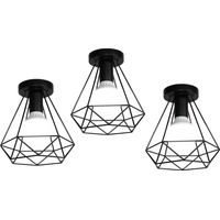 Lámpara de Techo, Planfones con Ø20cm Jaula de Diamante, Vintage Iluminación de Metal para Dormitorio Comedor Entrada Negro 3PCS