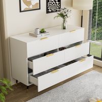 Cassettiere 120x40x77cm con 6 cassetti, credenza, comodino, toletta, mobile contenitore, maniglie dorate, truciolato, bianco