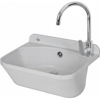 Lavatoio in resina 46x36 bianco con miscelatore a canna alta inox e scarico incluso