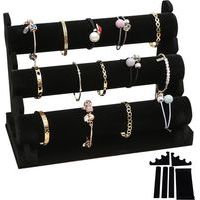 Présentoir à bracelets en velours avec 3 étages amovibles : présentoir noir pour bracelets et bijoux pour femmes et filles, porte-bijoux en velours, porte-bijoux pour bracelet, collier et