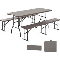 Conjunto de Camping Plegable de Mesa y Bancos Imitación para Exterior 180x74x74 cm y 182x28x42 cm Marrón