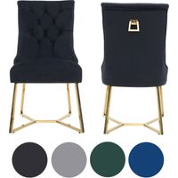 Set of 2 Black Ambra Modern Velvet Dining Chairs with Gold Legs & Ring Handle - Tufted Back, Plush Foam Seat, Luxury Accent Chair