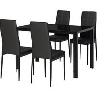 Conjunto de Comedor de Mesa y 4 Sillas 5 Piezas Mesa Rectangular de Vidrio Templado y Sillas Tapizadas en PU Negro