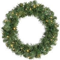 Battery Operated Green Christmas Door Wreath - Warm White Lights - 50cm Diameter