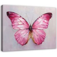 Peinture papillon rose aquarelle concrete pour chambre salon sur toile 40x30