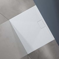 doporro Duschtasse Duschwanne 80x100x3 flach Mineralguss in Weiß inkl. Ablaufgarnitur AL06 DIN-Anschlüsse für bodenebene Montage geeignet Geoma07