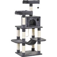 Arbre à griffer pour chat 144H cm avec sangle murale, arbre à grimper de luxe avec hamac, maison pour chat en gris foncé