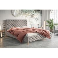 Lit double 160x200 Felix - Glamour Design, Lit adulte avec sommier à lattes et tête de lit, tissu velours - Gris clair (Amor Velvet 4318)