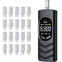 Breathalyser Alcohol Tester - USB-C Rechargeable Digital LCD Breath Alcohol Tester with Semiconductor Sensor, 20 Mouthpieces, Portable for Home, Car & Party, BAC (Black)