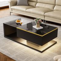 Tavolino di design laccato - 100x50x32,5 cm - Vetro temperato con illuminazione LED RGB controllabile tramite Bluetooth - Nero laccato