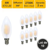 Lot de 10 ampoules LED filament E14 4W 470Lm 2700K - garantie 2 ans