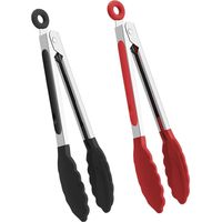 Set van 2 siliconen keukentangen Hittebestendig, antiaanbak, veilig, BPA-vrij, zwart en rood