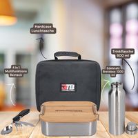 Toolbrothers Fan boîte à déjeuner avec sac de transport étanche inoxydable avec couvercle en bambou 1200 ml + gourde en acier inoxydable 600 ml + 4 en 1 couverts multifonctions