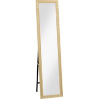 Miroir sur pied mural ou à poser rectangulaire avec cadre en bois pour salon chambre à coucher 37 x 155 cm marron clair