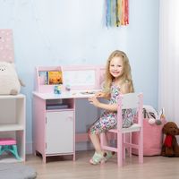 Ensemble table et chaise en bois pour enfants de 5 ans et plus, comprenant un bureau et une chaise d'écolier, coloris blanc et rose.